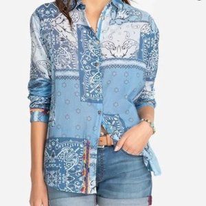 Johnny Was Workshop Womens Size M Medium Bandana Patchwork Button Down Bouse Top
